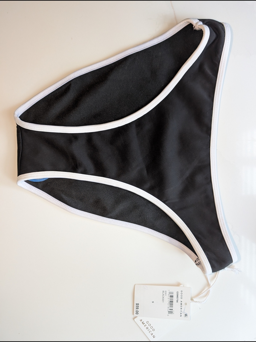Good American Black Bikini Bottom with White Trim